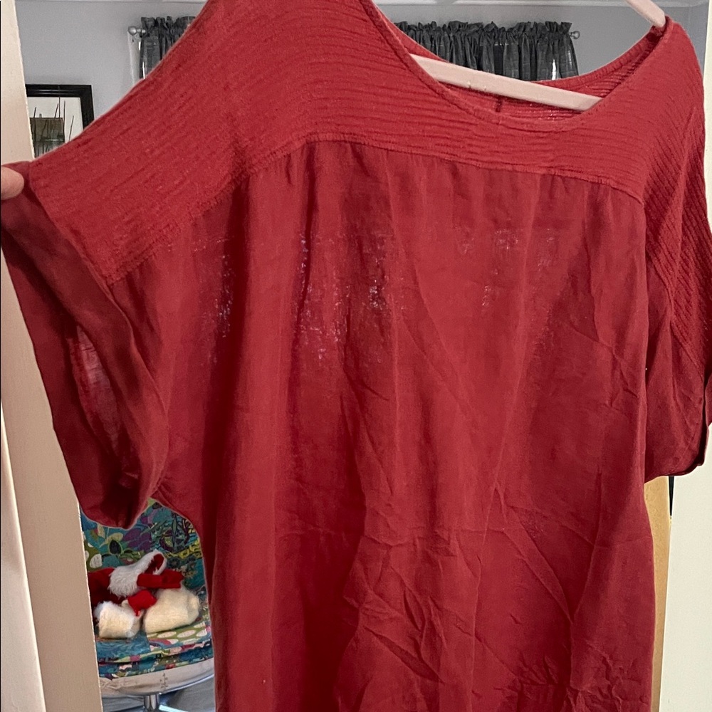 Women's Red 100% linen Top
